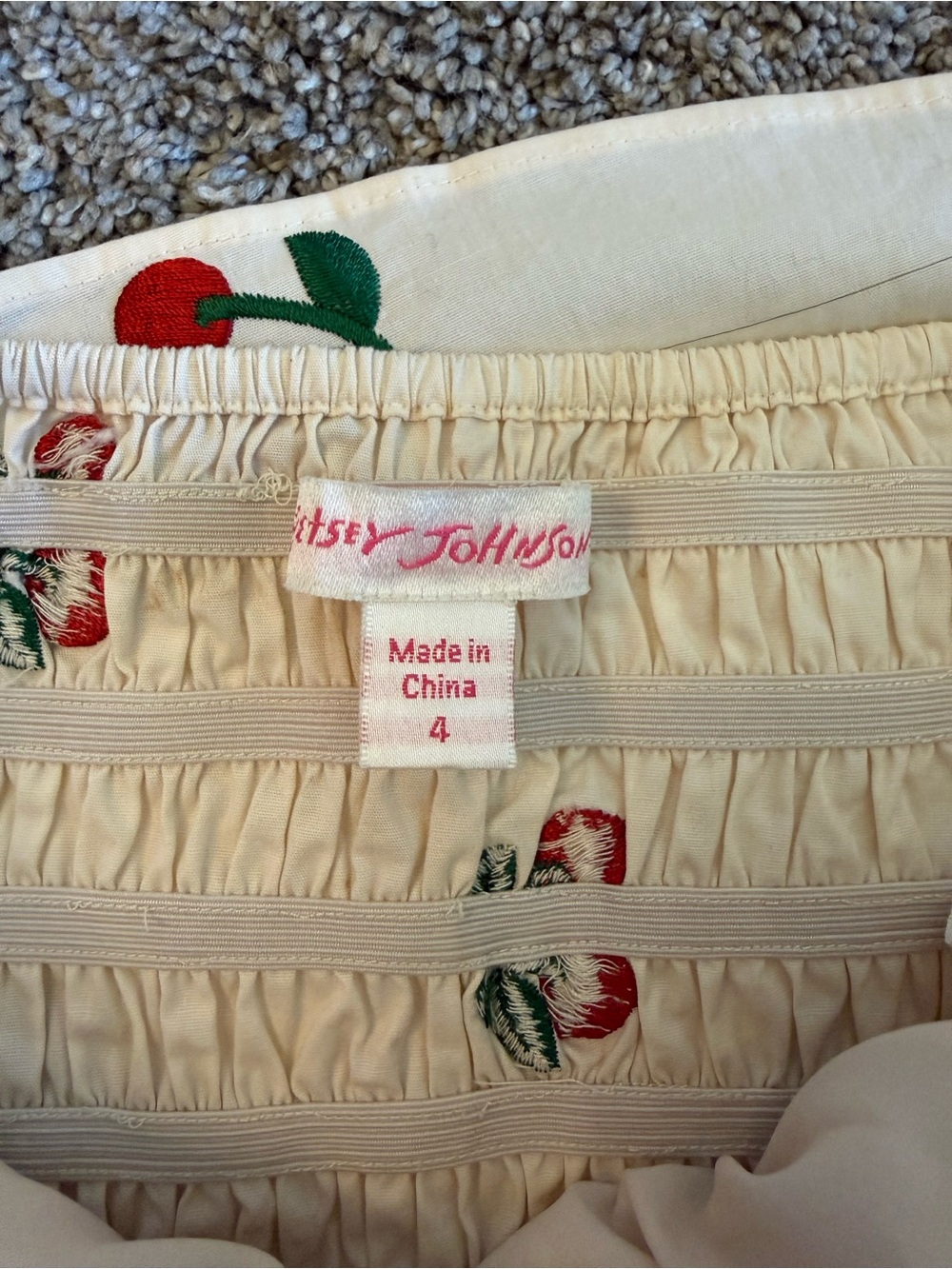 Betsey Johnson Cream Halter Sundress with Red Cherry Print Pinup Vintage Y2K - Picture 3 of 5